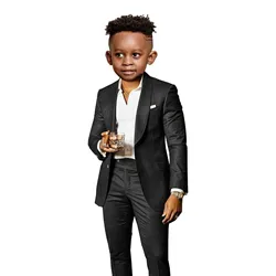 Children's Brown 2 - Piece Suit with Shawl Collar - Elegant Formal Wear for Weddings and Parties (Black)