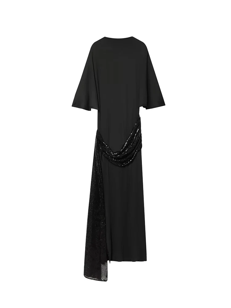 Sexy Women Sequin Backless Dress Chic Short Sleeve Solid Slim Fit Waist Cinching Maxi Dresses Female Evening Party Gowns