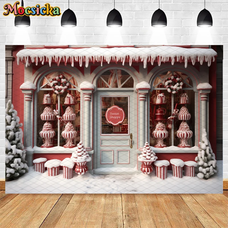 Christmas Gifts Store Backdrop Santa's Toy Store Window Xmas Tree Winter Kids Portrait Photography Background R Photo Studio