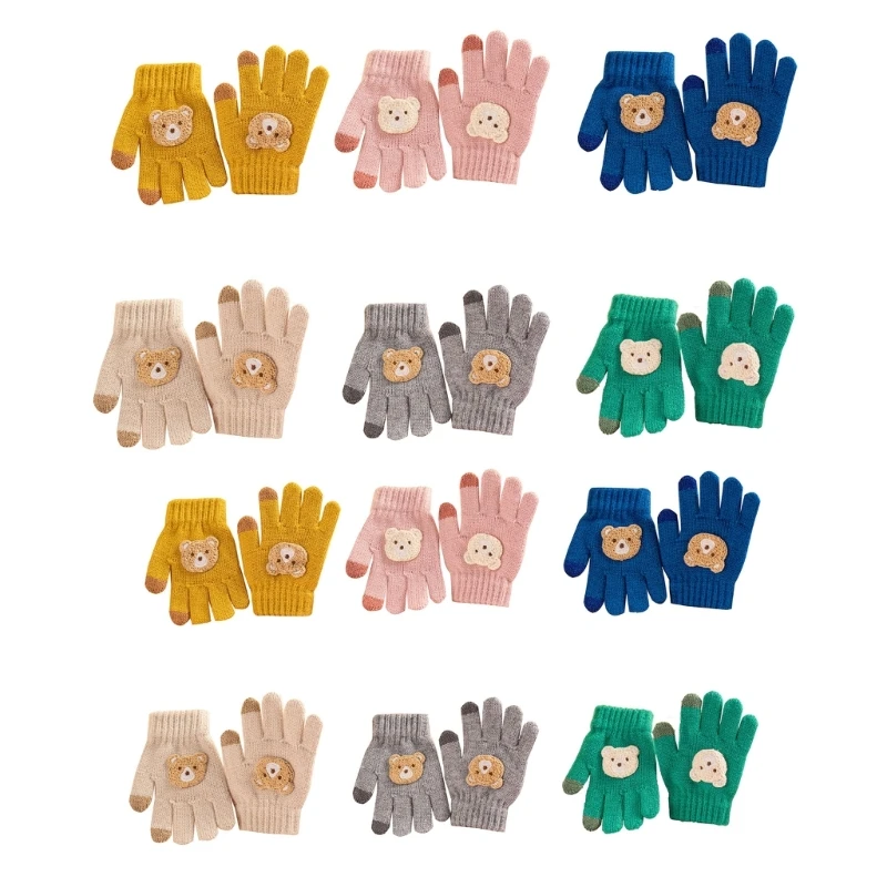

Cartoon Bear Baby Mittens Crochet Thick Mitten Winter Knitted Gloves for Kids