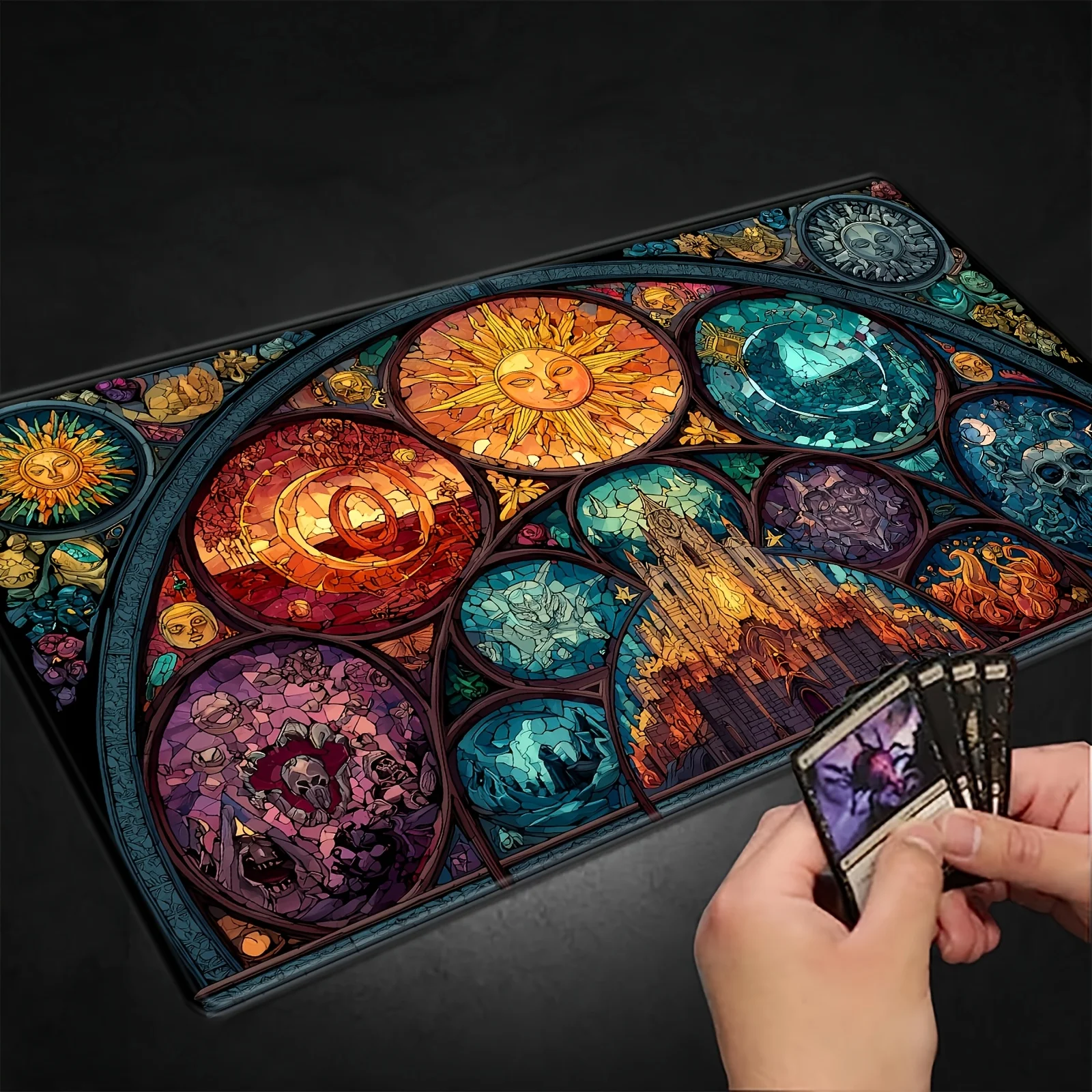 Colored Glass Style Skull Pattern TCG Playmat Magic Card Battle Mat Non-Slip Durable 35X60CM Commander Play Mats Tapete Magic - 4