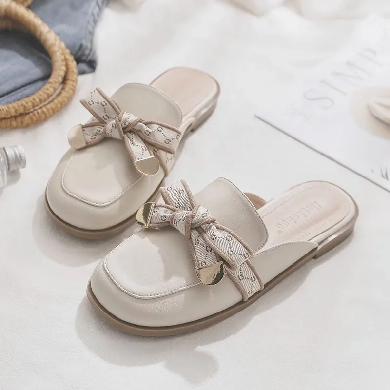 2023 New Summer Bowknot Mules Shoes for Women Slip on Sandals Women