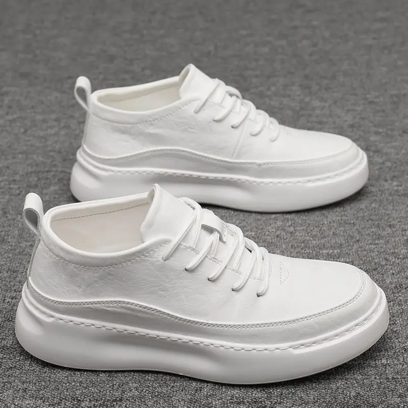 

[Cowhide genuine leather] Men's shoes, Korean version, small white shoes, sports and leisure shoes, men's thick soles, high rise
