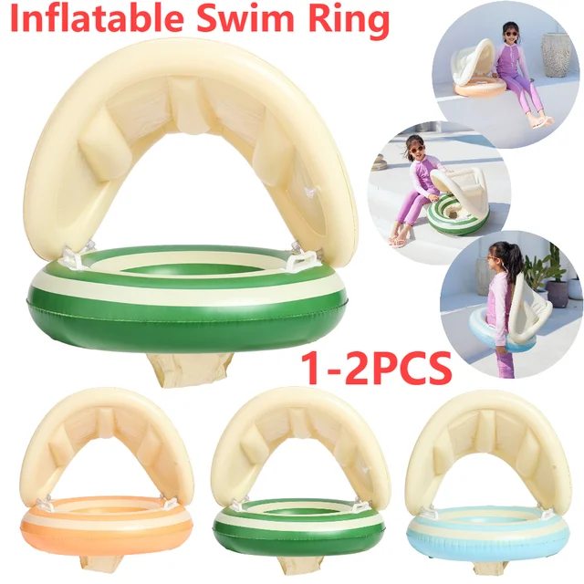 1-2PCS Baby Swimming Float with Detachable Sunshade Inflatable Floating Kids Swim Ring Circle Bathing Summer Toys Toddler Rings 2