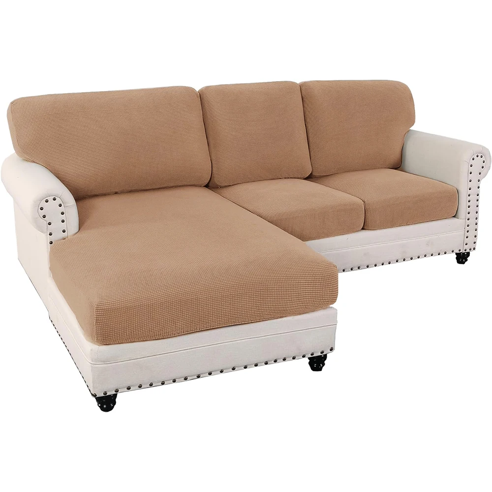 Solid Color Jacquard Sofa Slipcover Fitted Stretch Sofa Covers Soft Durable Sofa L-sahped Case Cover Living Room Pets Kids Home 6