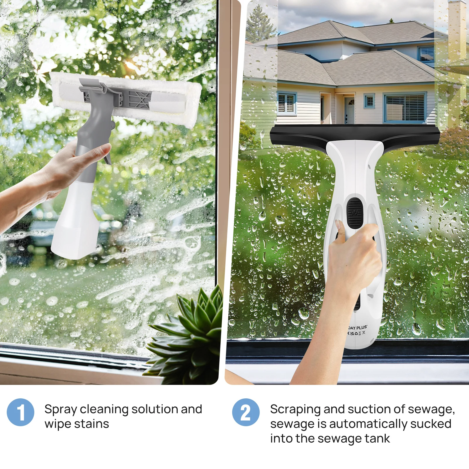 Akku-Fensterabzieher 3500mAh – 2-in-1 Fensterwischer & Bürste