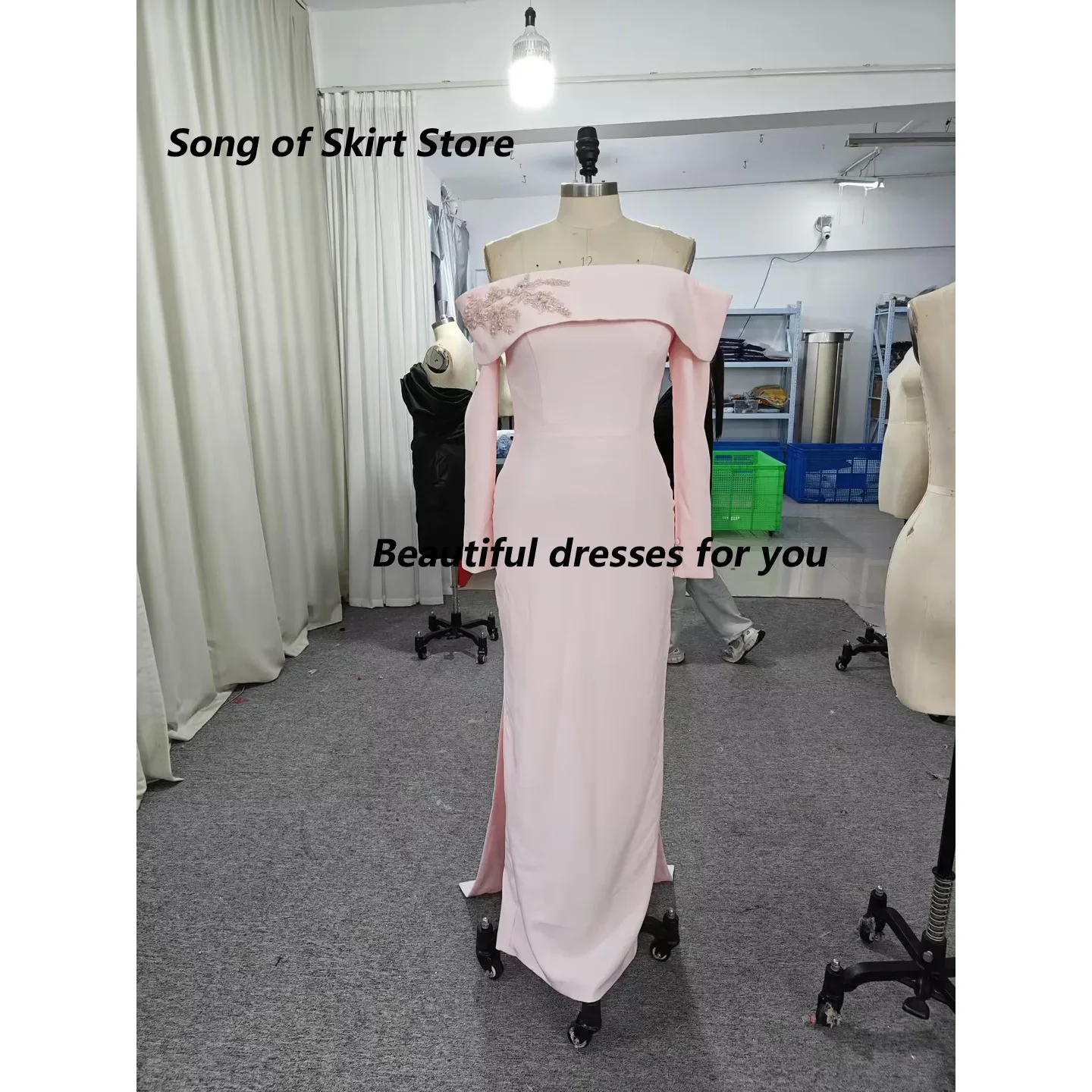 Intricate Matching Jersey Flower Beading Sequined Button Pleat Straight Off Shoulder Long Dresses Homecoming Dresses prom dresses prom dress
