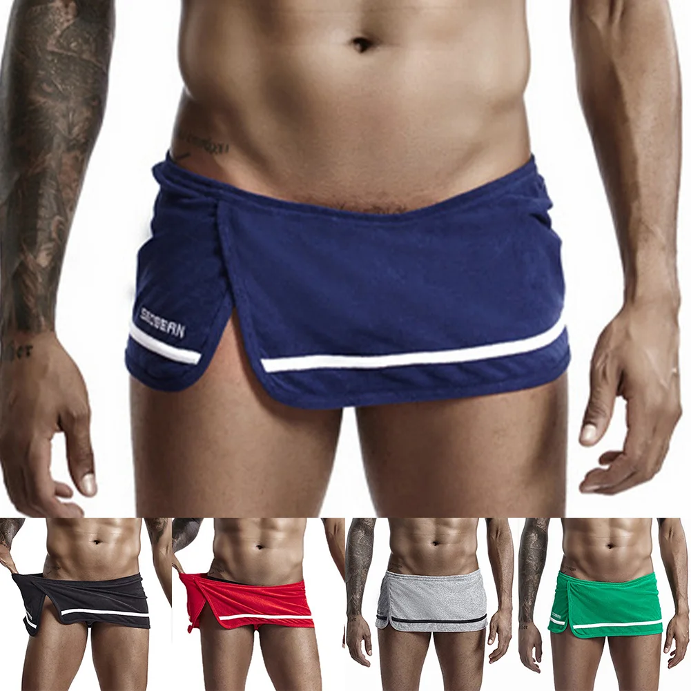 New Mens Underclothes Sport Erotic Lingerie Dress Trunks Side Split Shorts Built-in Pouch Jock Shirt Thong Elastic Underwear icool cotton low waist sport men s underwear boxers shorts running tights white solid color thong panties