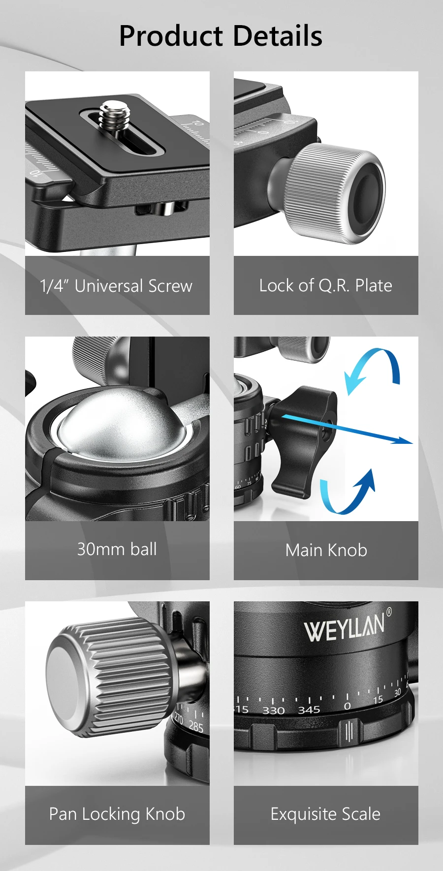 EH30S Tripod Head Universal Ball Head ow Gravity Center 360 Panoramic Video Ball