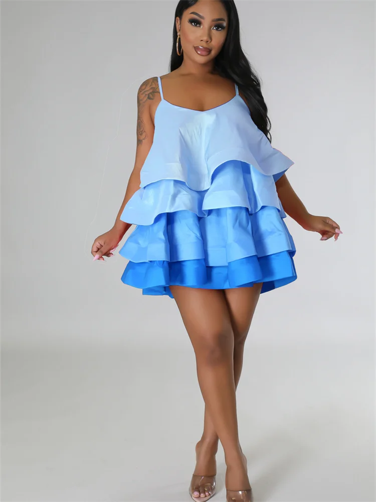 Wmstar Dresses for Women Tank Ruffles New In Summer Clothes Patchwork Sexy Party Cute Fashion Mini Dress Wholesale Dropshipping