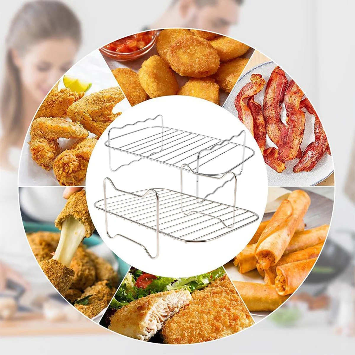 Air Fryer Rack Double Basket Air Fryers Stainless Steel Grilling Rack Fryer Accessories Cooking Toast Oven air fryer rack