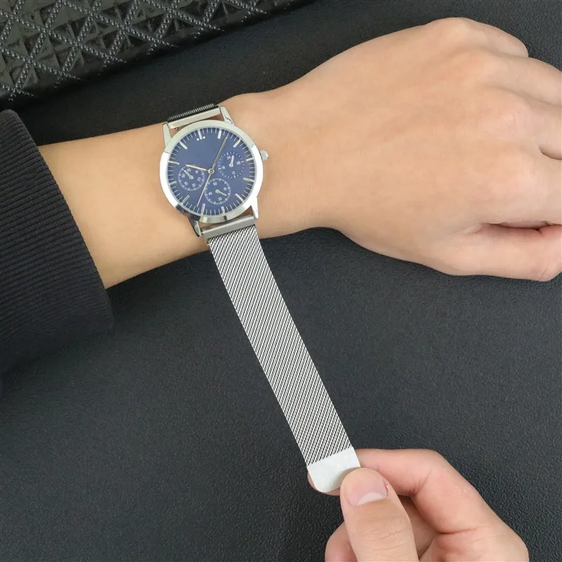 High Quality Men and Women Watch Stainless Steel Magnetic Mesh Strap Leather Band Business Watch Gift Unisex Wristwatch No Logo