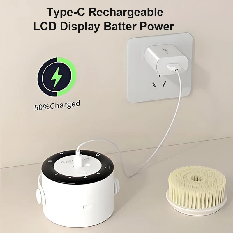 2025 NEW Electric Shower Body Cleaning Brush 5 Heads Spinning Spa Bath Brush Waterproof Long Handle Personal Back Rubbing 3 Gear