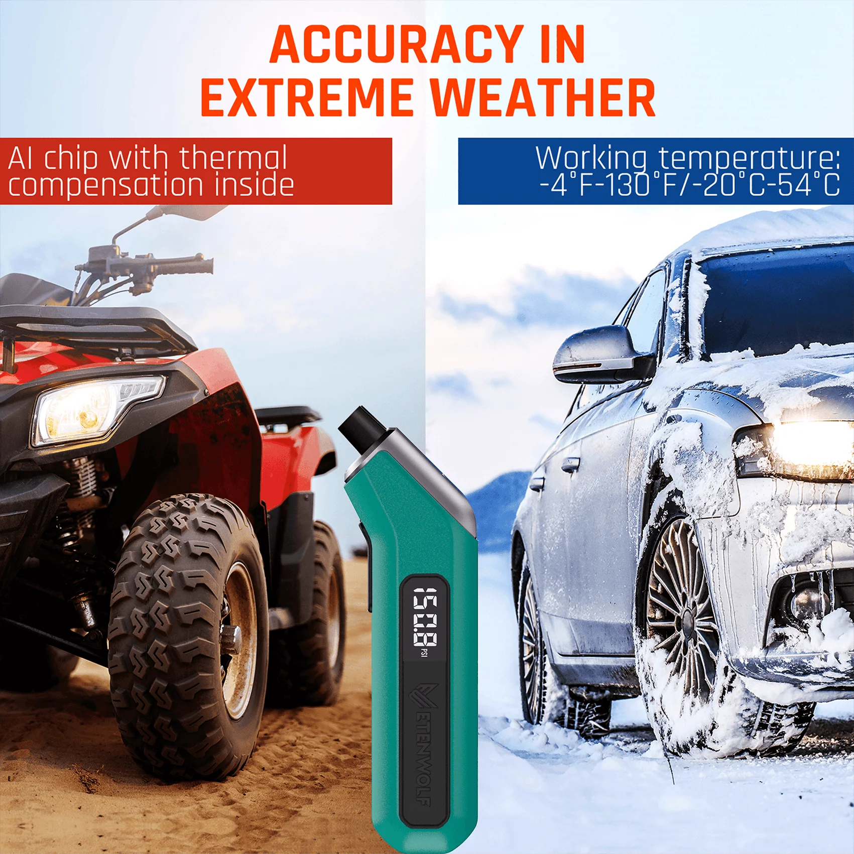 Tire Pressure Gauge ETENWOLF T300 Digital 3-200 PSI Calibrated to ANSI B40.7 Grade 2A Industrial 3A Batteries