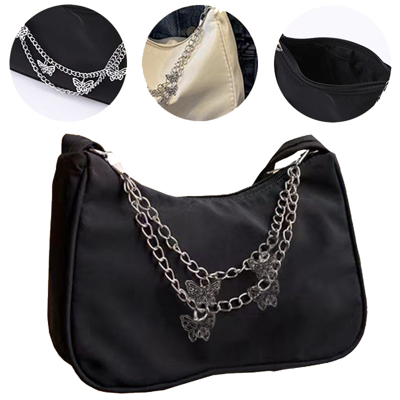 Men's and Women's Trendy Fashion Nylon Bag, Cloth Bag, Butterfly Chain, Versatile Shoulder Bag