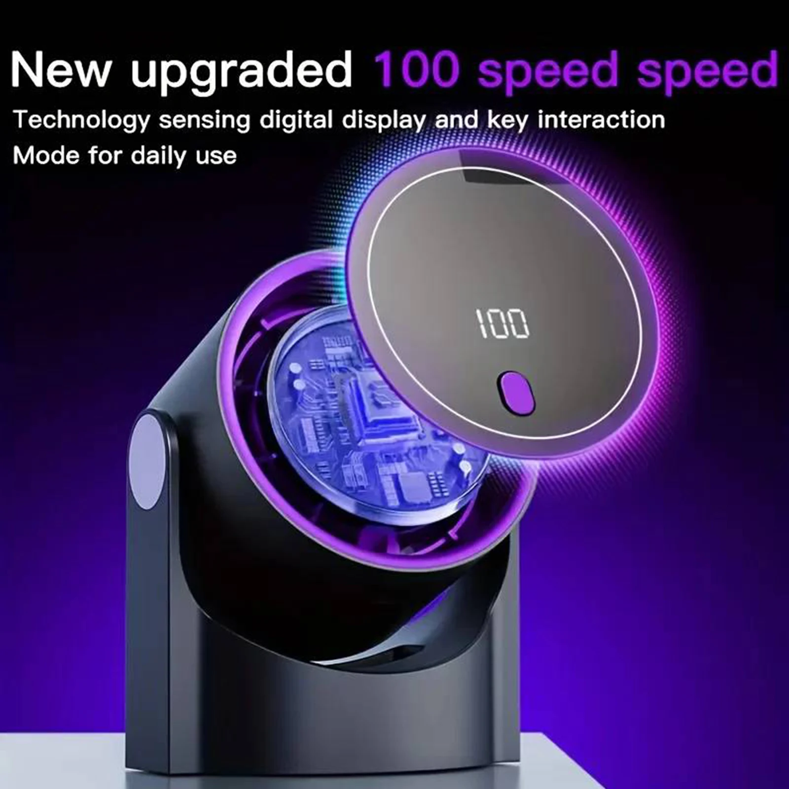 Compact 100-Speed Desk Fan with Digital Display and Rechargeable Battery for Bedroom, Office, and Travel