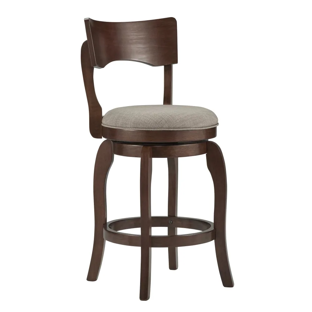 

McAllister Brown Oak High Back Swivel Seat Counter Stool, Grey Linen