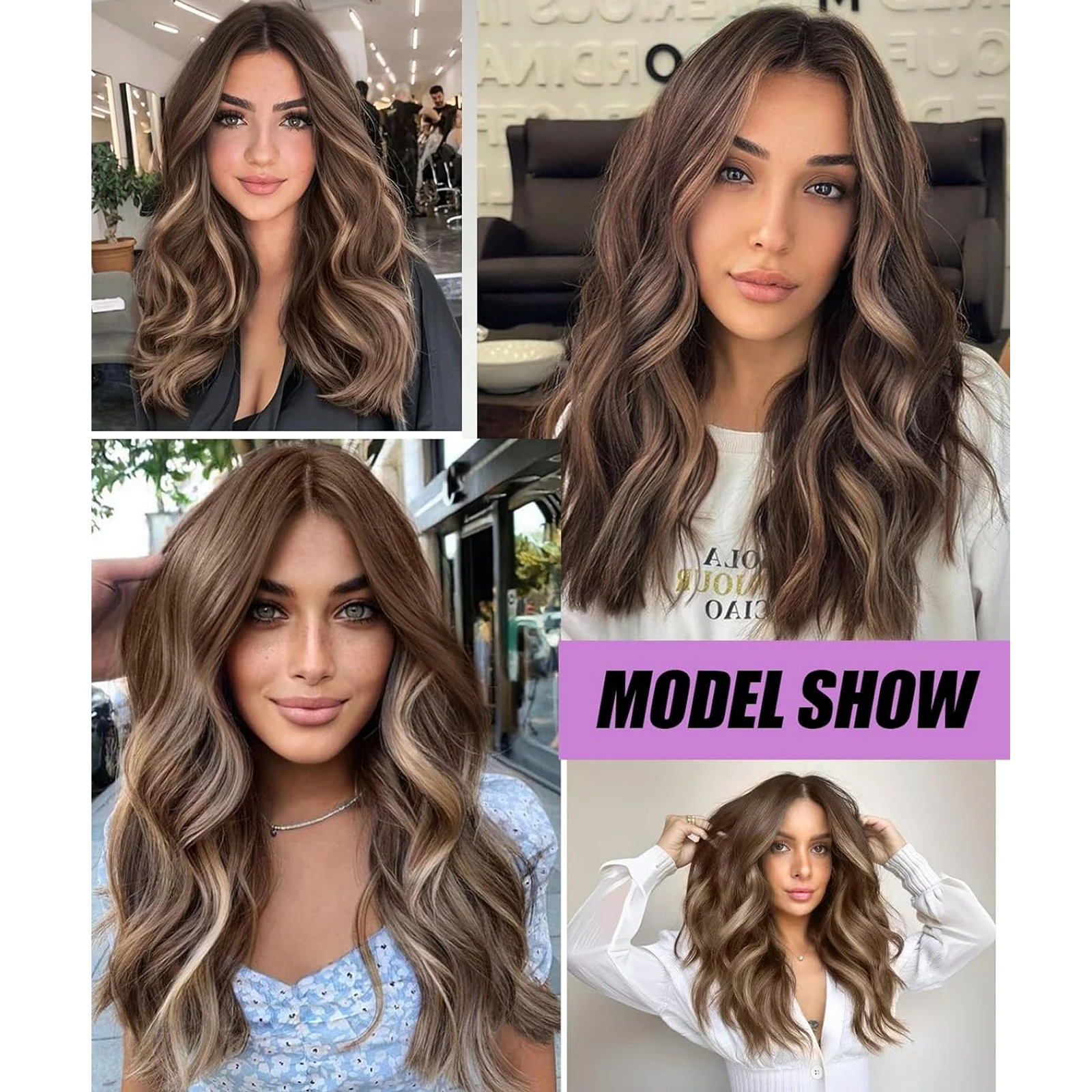 Long Wavy Curly Synthetic Hair Lace Front Wigs for Women Ombre Brown Highlight Color Wig Lace Frontal Wig for Daily Party Use