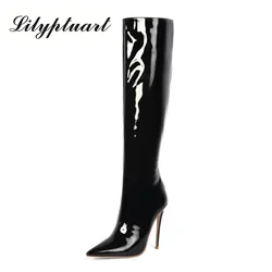 Pointed-toe Patent Leather Boots for Women, Super High Heel, Large Size, Matte European and American Style, Fashion 2023