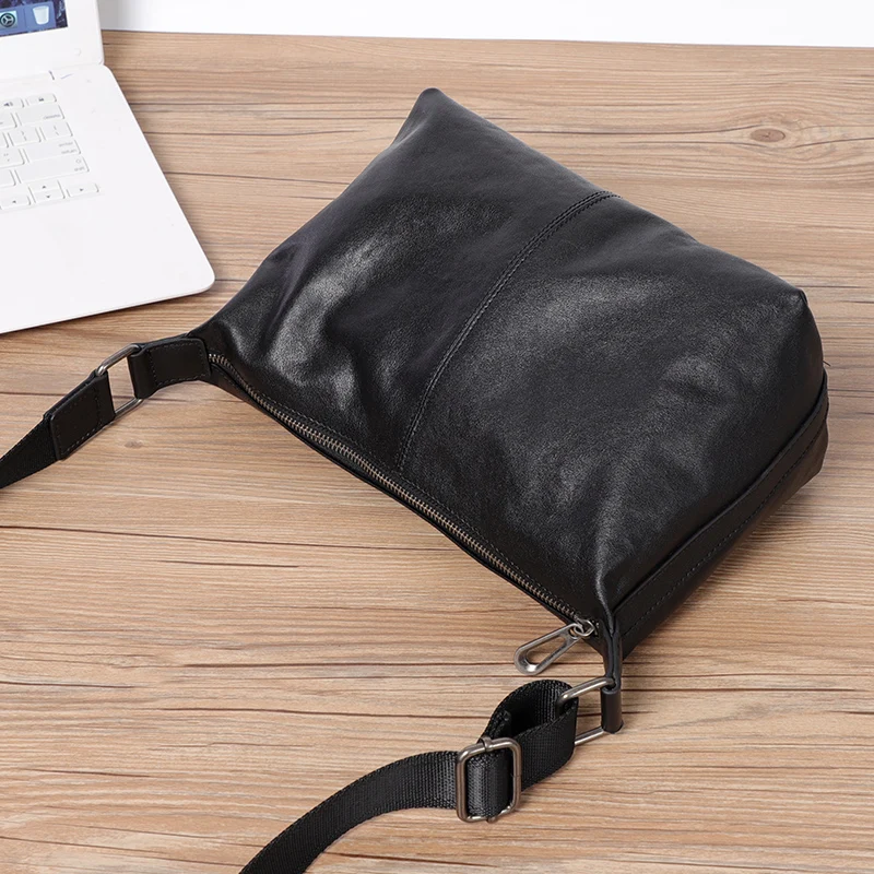 Borsa da uomo in pelle naturale Hobos 2023 Borsa da uomo nuova Casual Primo strato Borse a tracolla in pelle di vacchetta Borsa a tracolla maschile Moda per ragazzi - immagine 2