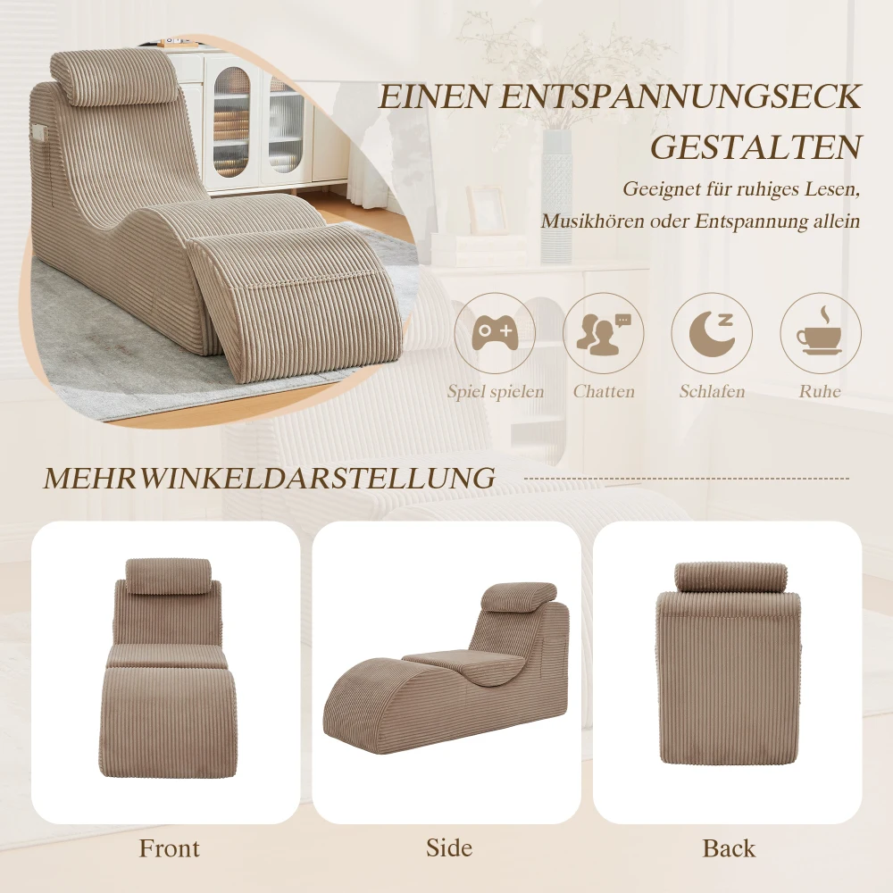 Moderner Freizeitstuhl mit einzigartigem Design, ergonomisch geformtem, hochelastischem Kompressionsschaum. Abnehmbare Rückenlehne und Seitentasche – Detail 22