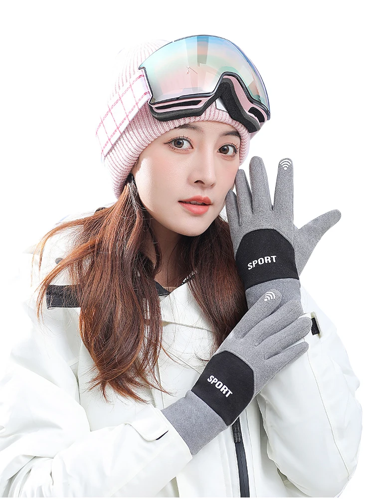 

Ski Gloves Men's Winter Touch Screen Fleece-lined Thickened Female Student Riding Electric Car Waterproof