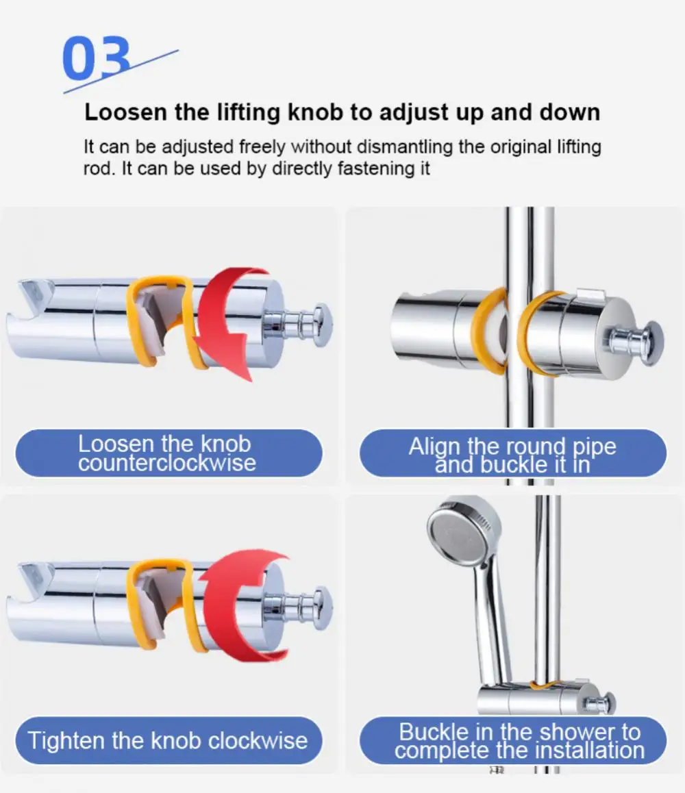 Description Picture 6 of item1pc Universal Shower Head Holder Adjustable 18~25mm ABS Chrome Shower Rail Holder Bathroom Accessories Shower Mounting Brackets
