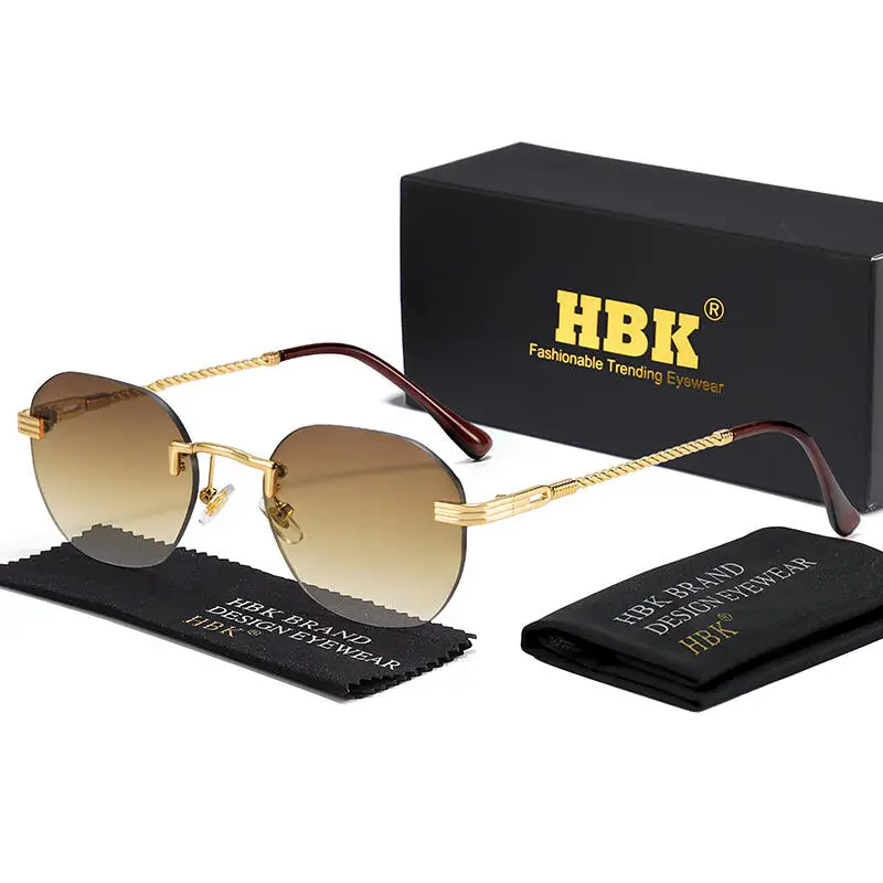 Versatility Rimless HBK Fashion Rimless Sunglasses Men Women Round Metal Frames Boundless ...