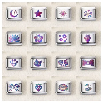 Laser Engraving Patterns Charm fit 9mm Italian Modular Bracelet Titanium Steel DIY Free-Combination Modular Making Accessories 1