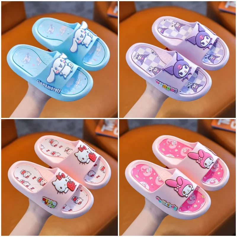 

Sanrioed HelloKittys Cinnamoroll My Melody Kuromi аниме мультфильм детские сандалии Kawaii милые детские летние Нескользящие тапочки