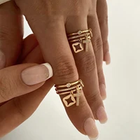 Nwe 18 K Gold Plated Sun Rings for Women Natural Stone Inlaid in Hollow Metal Texture Ring Trendy Jewelry 3
