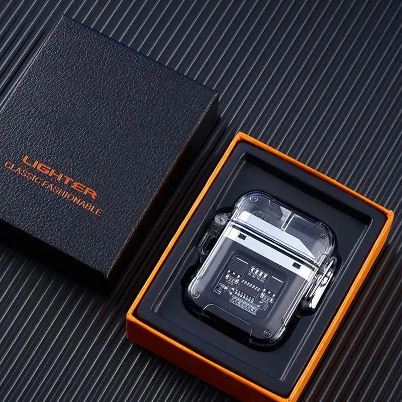 Dual Arc Plasma Waterproof Lighter Watch Transparent Rechargeable USB Flashlight kerosene lighter bbq lighter butane gas lighter cigarette lighter electric arc igniter Windproof Lighter Cigarette Accessories