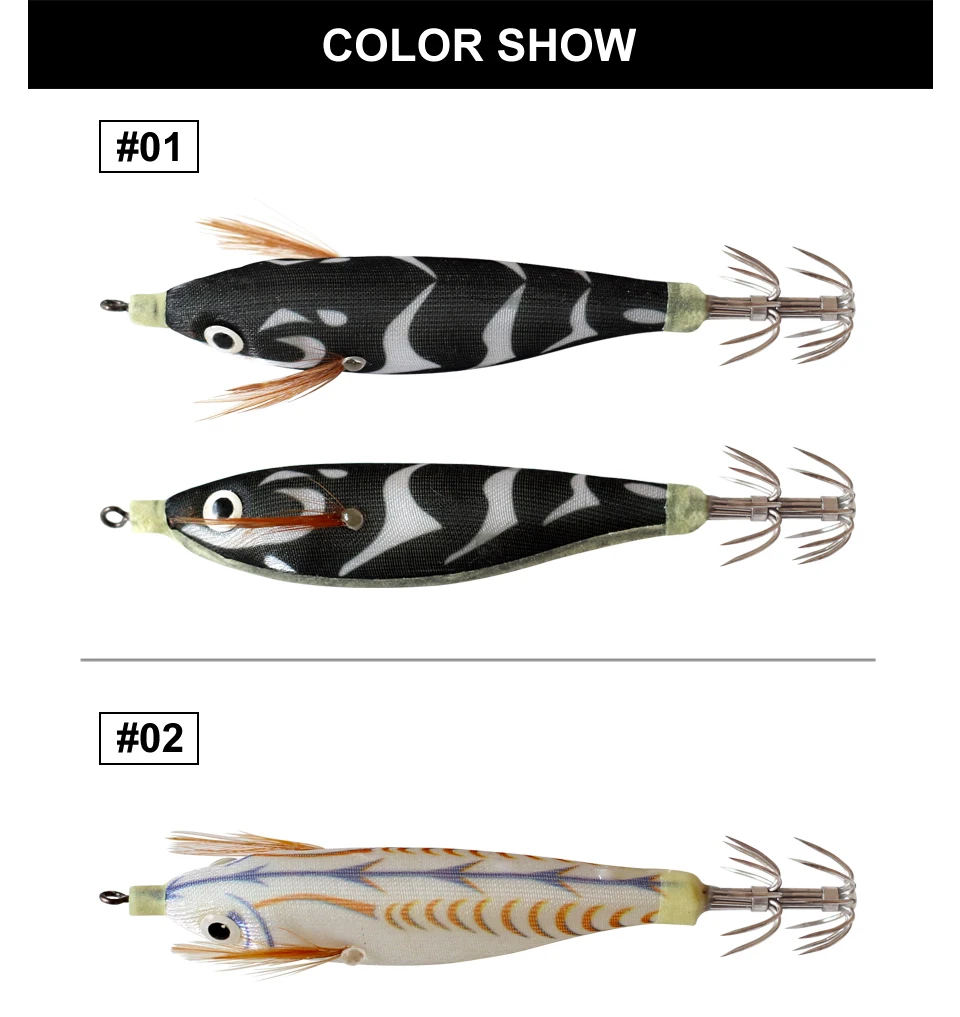 2 stücke Tintenfisch Jig Haken Angeln Locken Leucht 10 cm 9g Künstliche Gefälschte Octopus Lockt Holz Garnelen Tintenfisch harten Köder Meer Jigs Tackle – Detail 6