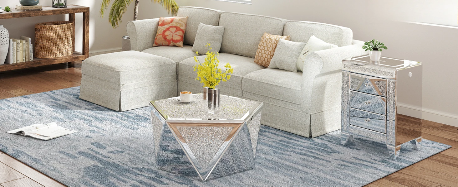 silver mirrored furniture coffee table end table nightstand