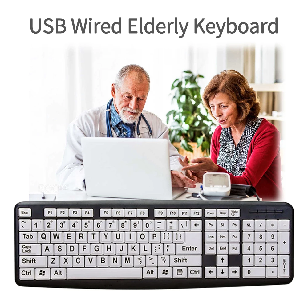 107 Key USB Wired Big Print Keyboard for Elder Old People Designed for People With Visual Impairment