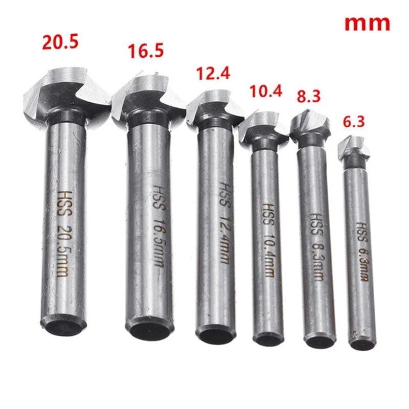 6-teiliges HSS-Fasenfräser-Set, 3-schneidig, Rundschaft 6,3-20,5 mm, konischer Bohrer, 90-Grad-Senkfräser, Entgratungswerkzeug – Detail 6