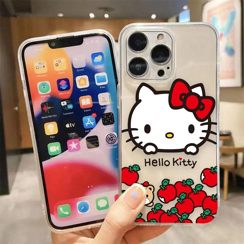 thumbnail image 1 of Clear Phone Case For iPhone Apple 14 12 13 Mini 11 Pro SE 8 7 6 6S Plus X XR XS Max SE Case Funda Shell Cartoon Hello Kitty Cat, 1 of 5