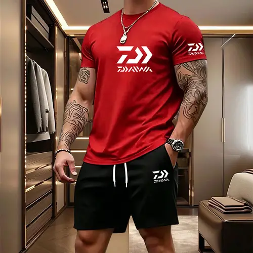 2026 Summer Men's Short Sleeved T-shirt Drawstring Shorts Set Breathable Outdoor Sports Set Men's Daily Fishing Suit - Image 8