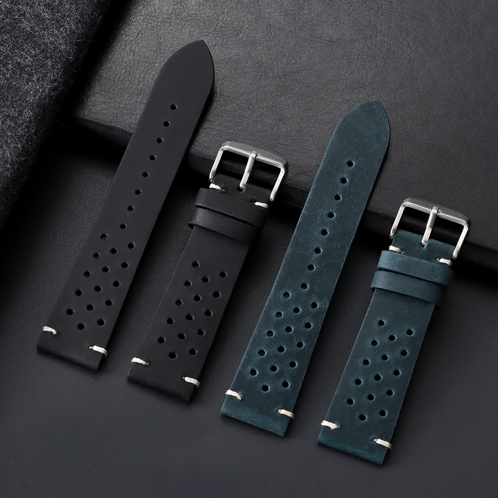 Vintage Cowhide Leather Watch Strap - Black Brown Universal Watchband