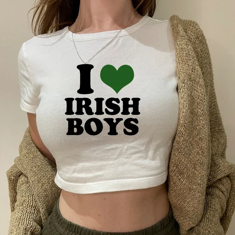 

I Love Irish Boys Hip Hop Graphic Women Cropped Tops Harajuku Kawaii Clothes 2000s Y2k Baby Tee Fashion T Shirt Female Crop Top