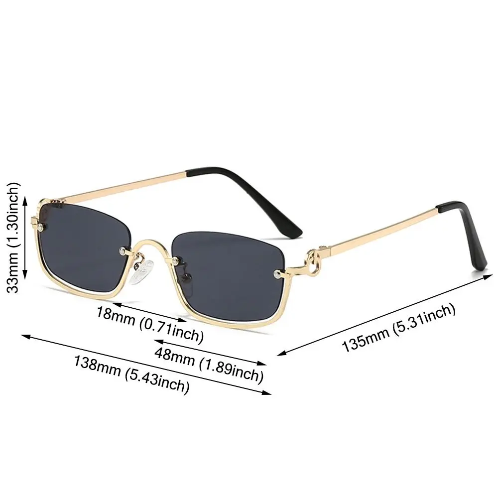 재미있는 작은 사각형 여성용 선글라스 힙합 스타일 좁은 빈티지 쉐이드 메탈 하프 프레임 선글라스 (여성 및 남성용)