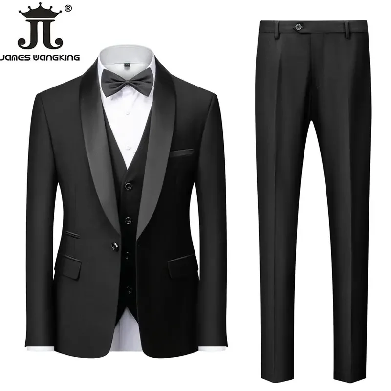 M-6XL giacca gilet pantaloni tinta unita uomo formale Business Office Suit sposo abito da sposa Party Blazer gilet pantaloni Tuxedo