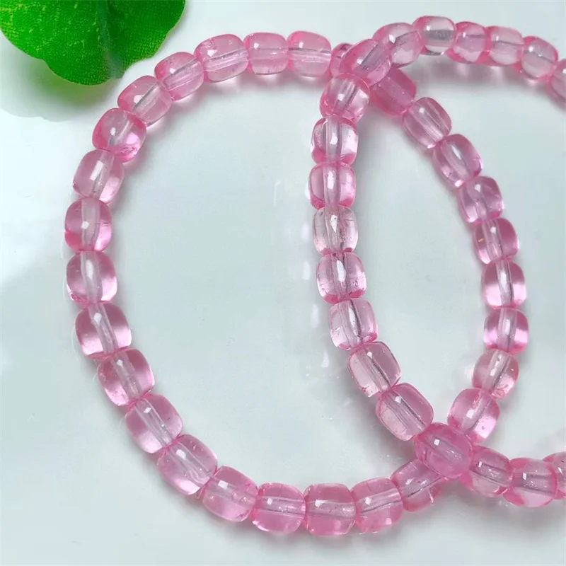 

Natural Pink Topaz Bracelet Charms Handmade Fortune Energy Bangle Mineral Woman Amulet Jewelry Gift 1PCS 6x7mm