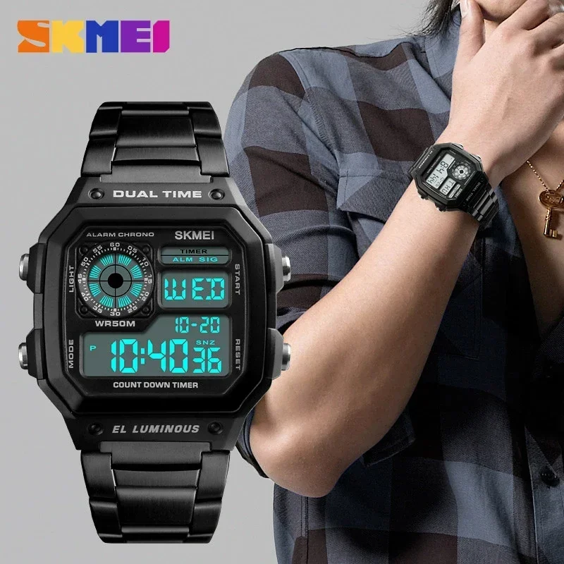 SKMEI 1335 Stainless Steel Strap Digital Watch reloj hombre Sport Watch Men 5Bar Waterproof Watches 3