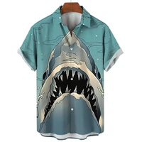 Men's Shirt 3D Marine Animal Print Fashion Button Short Sleeved Lapel Street Clothing Cool And Innovative Hawaiian Shark Shirt 1