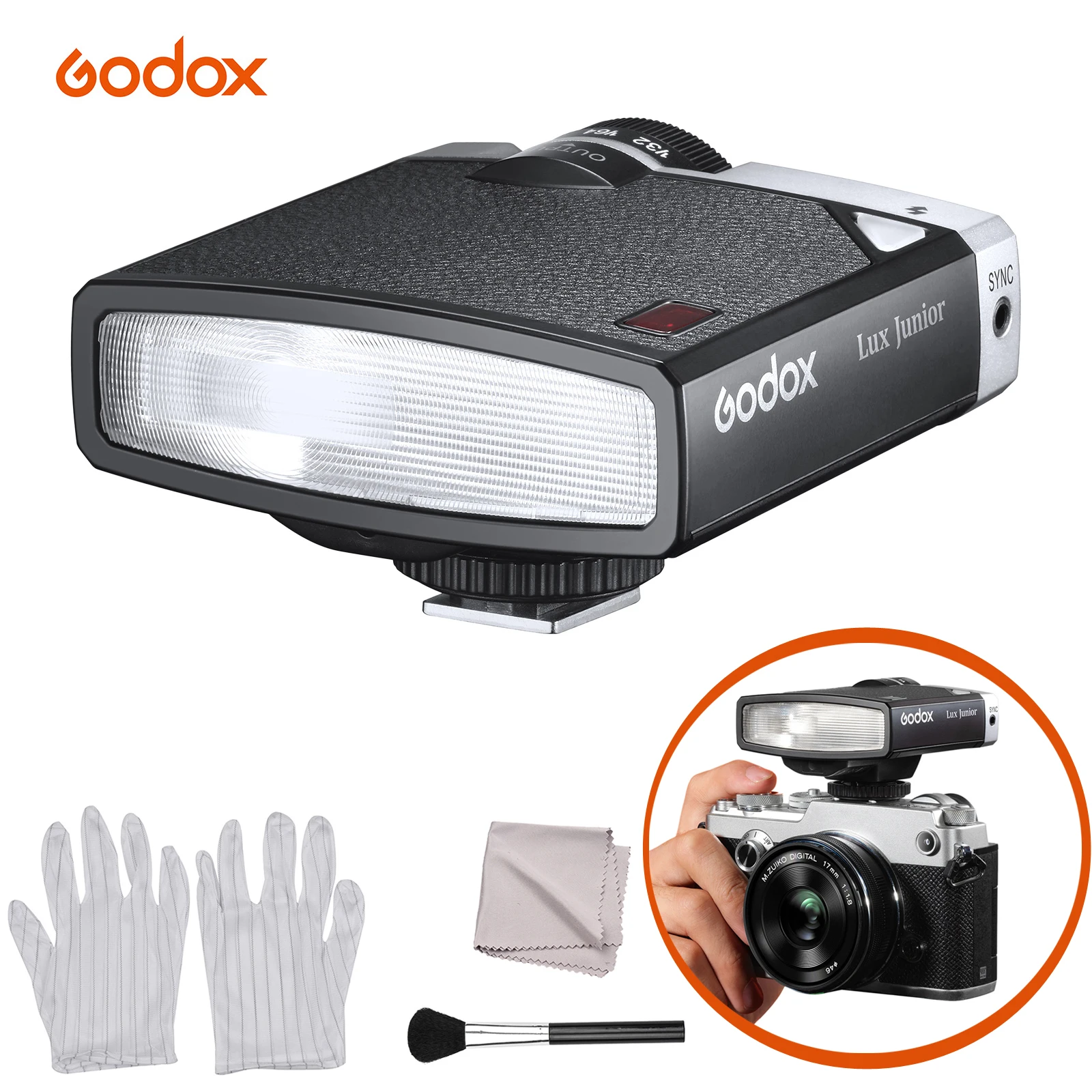 Godox Lux Junior 레트로 카메라 플래시, 캐논, 니콘, 소니, 후지, 올림푸스 카메라용, GN12, 6000K 자동