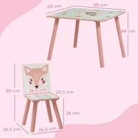 Zonekiz Ensemble table et 2 chaises Ensemble de meubles pour enfants 3 pièces pour enfants +3 ans avec imprimé animal et rose 3