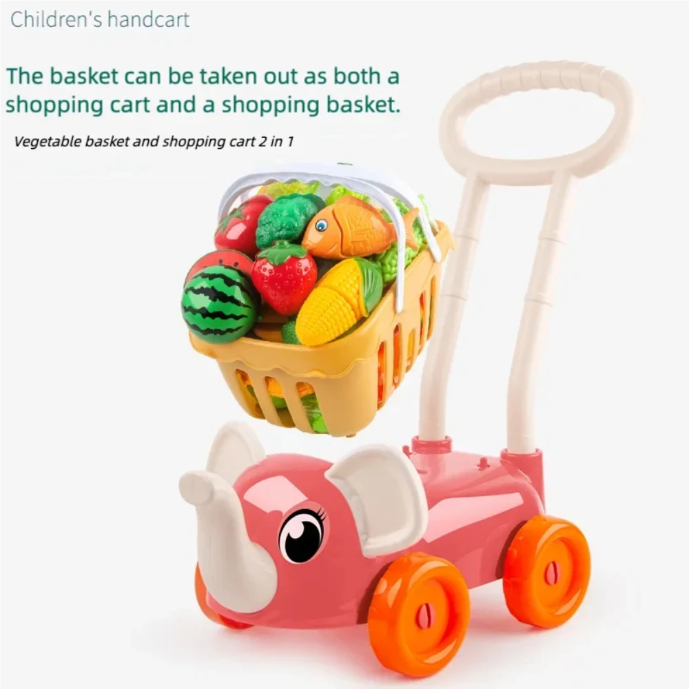 WizKidz Toddler Shopping Cart Toy Cutting Play Foods Kids Shopping Cart Pretend Food Fruits Vegetables Educational Learning Set 3