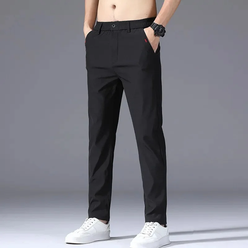

Summer Thin Casual Pants Men Stretch Slim Fit Elastic Waist Business Classic Korean Khaki Light Gray Trousers Male