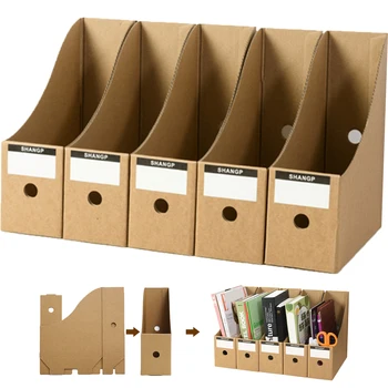 5 confezioni di portariviste pieghevole per ufficio, organizer per file da tavolo con etichette adesive vuote, scatola di immagazzinaggio di libri per ufficio scolastico